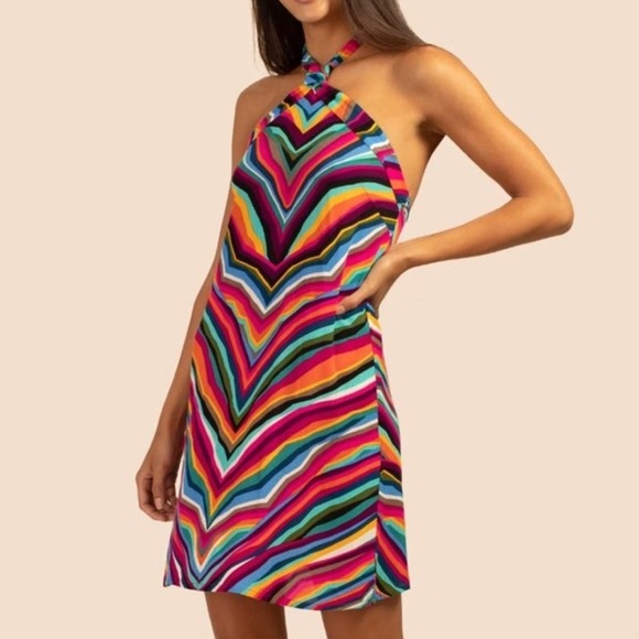 NWT 𝅺TRINA TURK Louvre Short Halter Stripe Dress Size Small - Picture 11 of 11